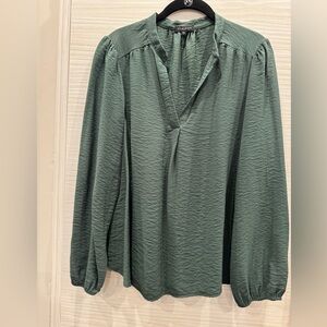 Pleione Green Long Sleeve Relaxed Blouse